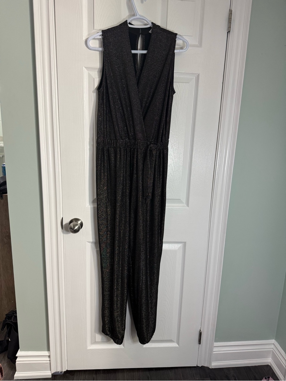 Sandra Darren Black Metallic Sleeveless Jumpsuit